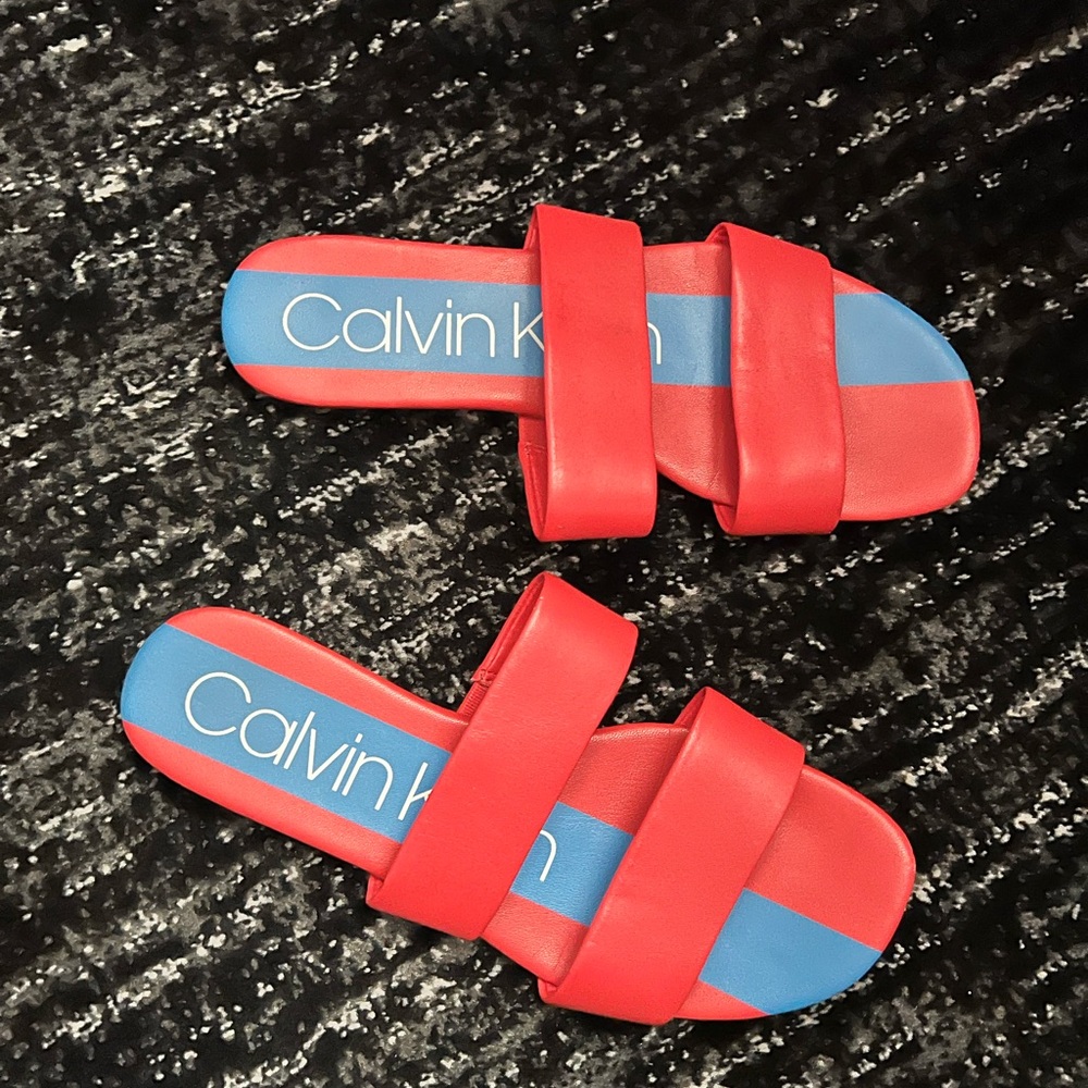 Red Calvin Klein slide sandals OBO